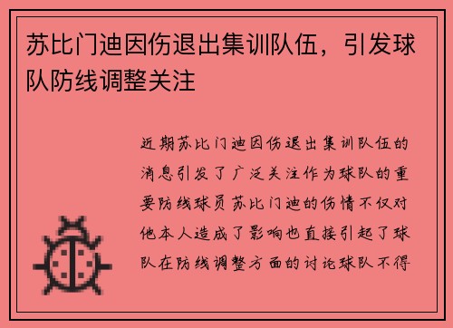 苏比门迪因伤退出集训队伍，引发球队防线调整关注